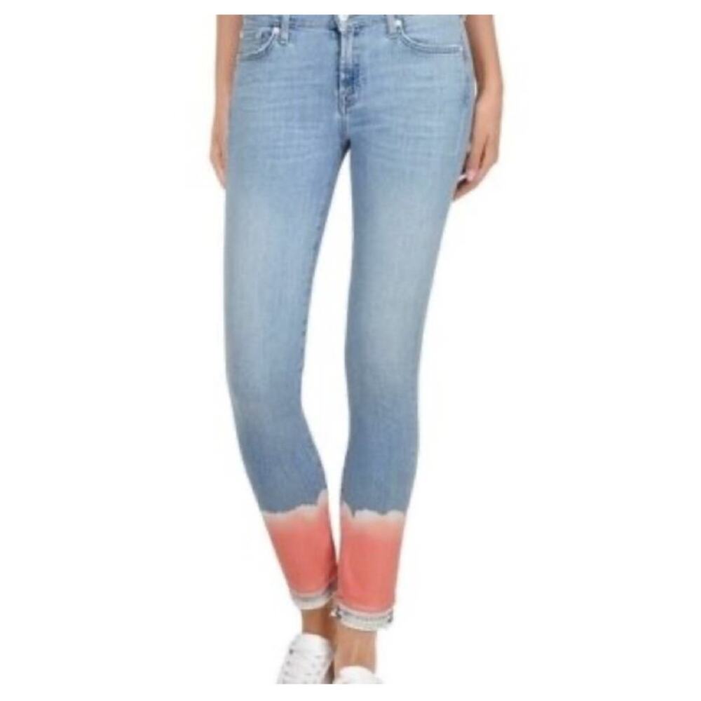 7 For All Mankind The Skinny Crop Unrolled Jeans Womens Size‎ 28  Coral Bleach
